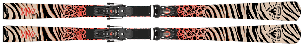 Visuel présentant deux vues d’un ski : en haut, une coupe illustrant la structure interne avec les matériaux utilisés.