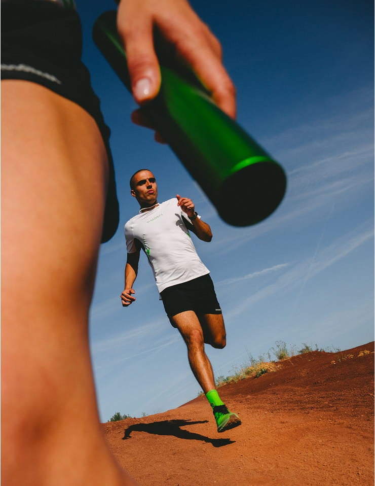 Desert relay race with baton handoff 