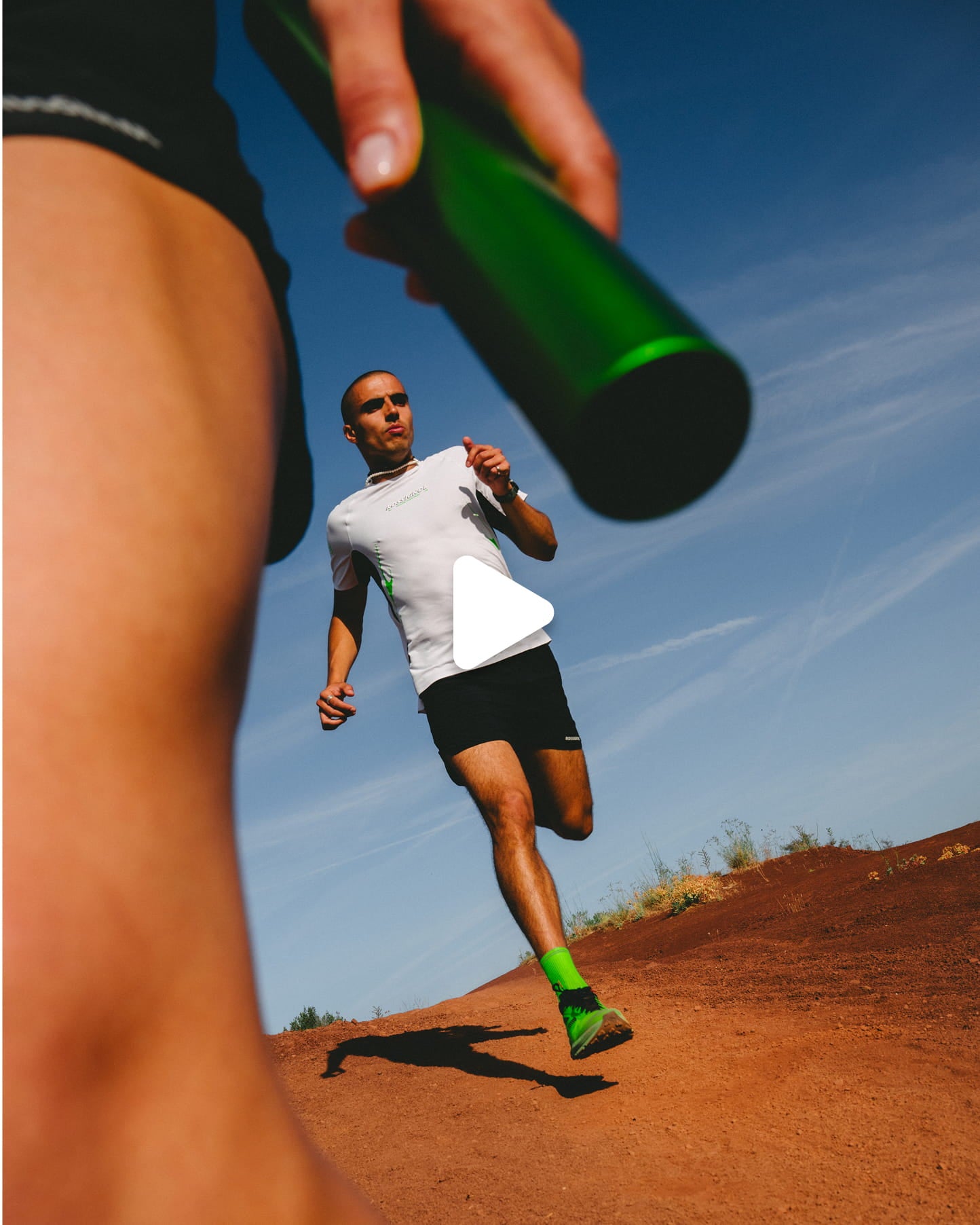 Desert relay race with baton handoff 