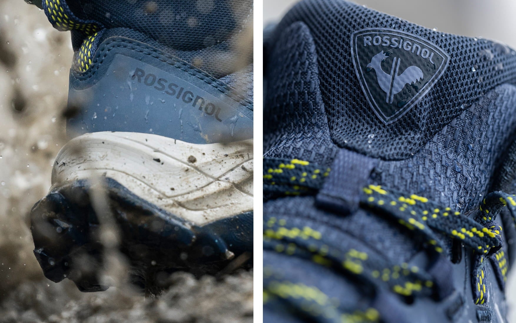 Close-up of the Rossignol ALTIRIDGE MID WP navy hiking boot on a dirt trail