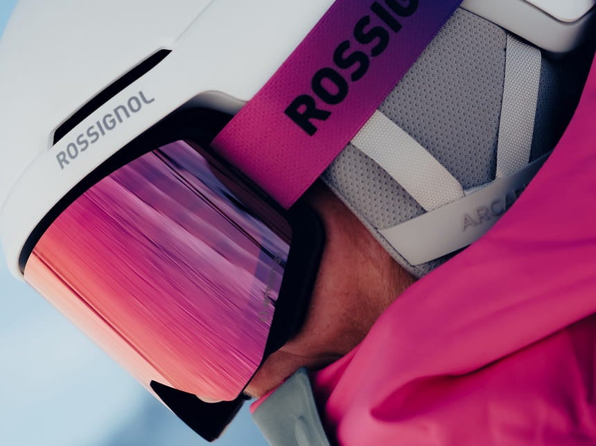 Masque de ski Rossignol avec écran miroir rose pour la protection des yeux, une vision claire et le confort sur les pistes