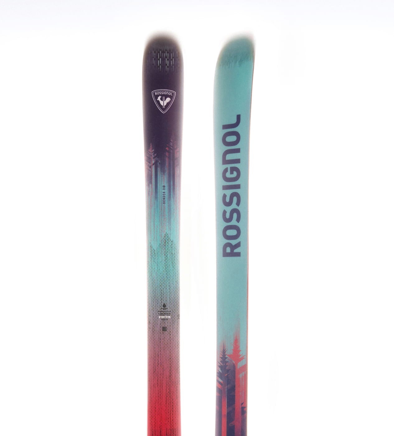 Skis freeride Rossignol Sender 110 au design turquoise et violet pour la poudreuse et les aventures hors-piste