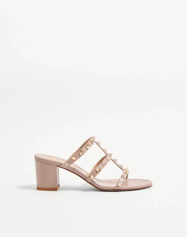 Rockstud Calfskin Leather Slide Sandal 60 Mm