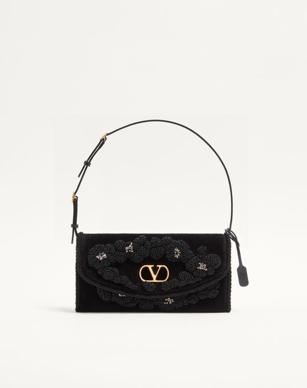 Valentino Garavani Devain Small Embroidered Velvet Shoulder Bag