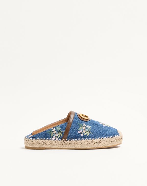 Vlogo Signature Mule In Denim With Floral Embroidery 25Mm