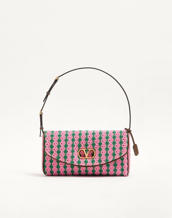 Valentino Garavani Devain Small Shoulder Bag In Crochet Fabric