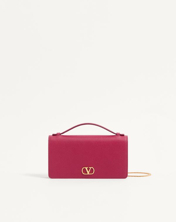 VLogo Signature Grainy Calfskin Wallet With Chain